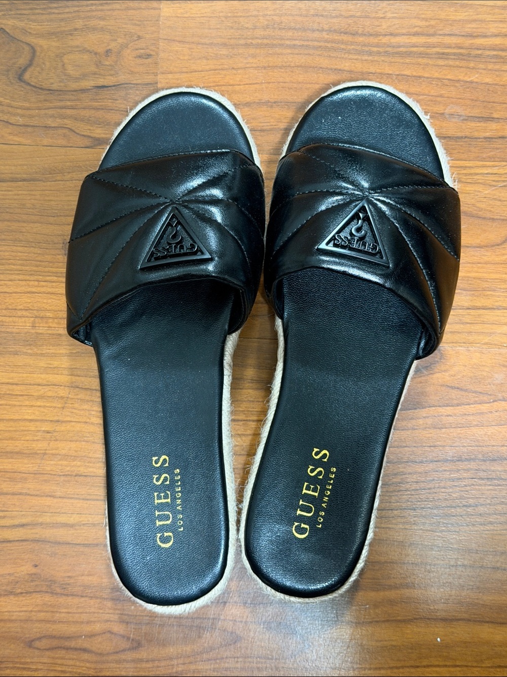 GUESS Black Quilted Slide Sandals with Logo Detail